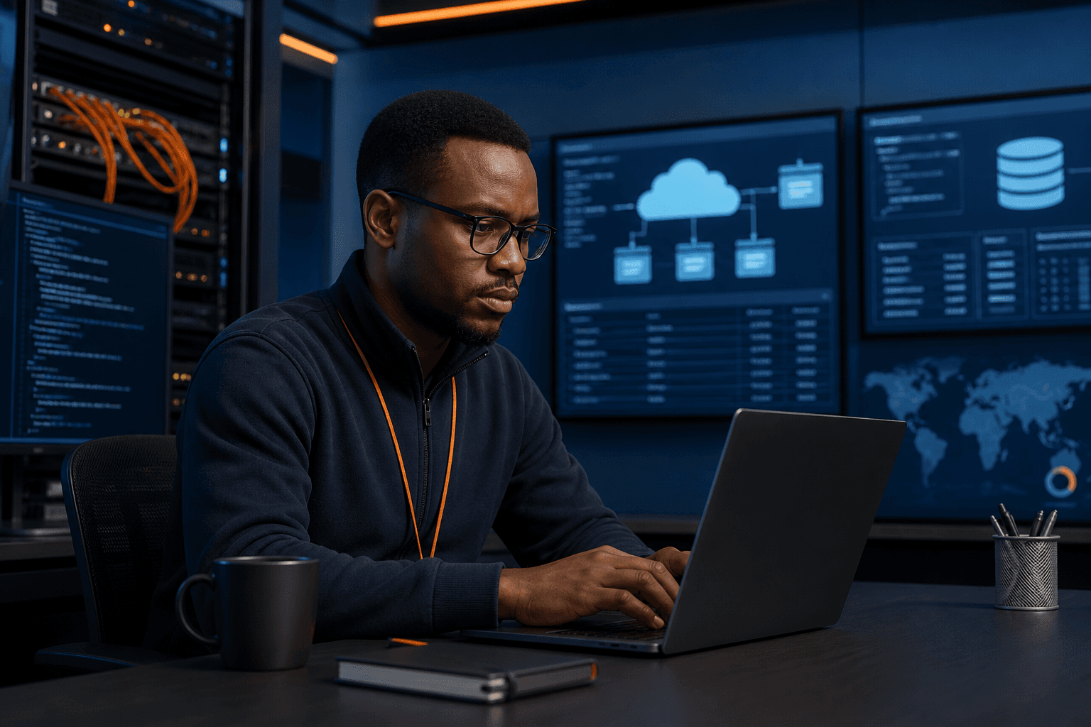Engineer managing secure cloud databases